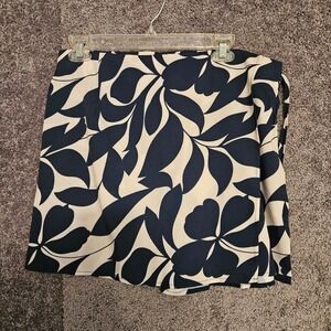 Floral Wrap Skort Navy Blue Cream Botanical Print Mini Skirt Shorts XL